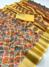 Multi color linen cotton saree with digital printed work