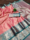 Peach color soft zarna silk saree with zari weaving work