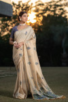 Navy blue color soft modal silk saree with woven design