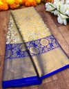 Blue color kanjivaram silk saree with zari weaving work