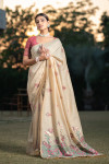 Pink color soft modal silk saree with woven design