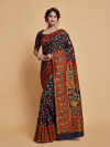 Navy blue color soft cotton saree with woven design