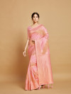 Light baby pink color soft linen silk saree with zari weaving work
