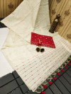 Red color soft muga cotton saree with zari weaving work