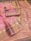 Baby pink color soft cotton saree with zari weaving work