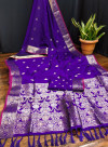 Purple color soft banarasi saree with zari weaving work