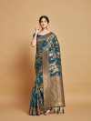 Firoji color soft linen silk saree with zari weaving work