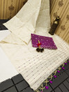 Magenta color soft muga cotton saree with zari weaving work