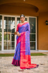 Royal blue color kanjivaram silk saree with woven design