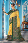 Light yellow color patola silk saree with foil printed work