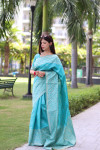 Sky blue color soft handloom raw silk saree with weaving work