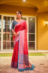 Pink color kanjivaram silk saree with woven design