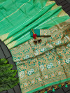 Sea green color soft tussar silk saree with zari weaving work