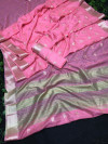Pink color soft resham  silk saree with zari weaving work