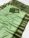 Pista green color soft mangalagiri cotton saree with zari weaving work