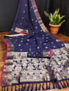 Navy blue color soft banarasi saree with zari weaving work