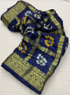 Navy blue color hand bandhej silk saree with zari weaving work