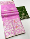 Baby pink color soft viscose silk saree with zari weaving work