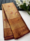 Maroon color kanjivaram silk saree with zari weaving work