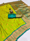 Parrot green color soft banarasi silk saree with zari weaving work