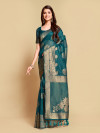 Rama green color soft linen silk saree with zari weaving work