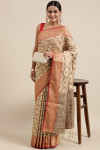 Cream color katan silk saree with zari woven work