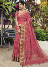 Peach color chanderi cotton saree with zari weaving work