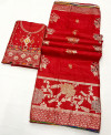 Red color soft viscose silk saree with zari weaving work