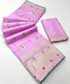 Lavender color soft viscose silk saree with zari weaving work