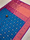 Dark firoji color soft banarasi saree with zari weaving work