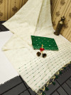 Green color soft muga cotton saree with zari weaving work