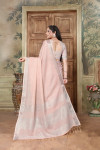 Light pink color linen cotton saree with zari weaving work
