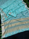 Sea green color soft resham  silk saree with zari weaving work