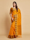 Mustard yellow color chanderi cotton saree with woven design