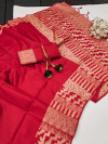 Red color soft handloom raw silk saree with weaving work
