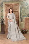 Gray color linen cotton saree with zari weaving work