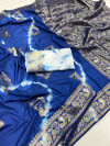 Blue color dola silk saree with shibori printed work