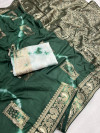 Green color dola silk saree with sibori printed work
