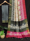 Gray color tussar silk saree with digital printed work