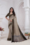 Light brown color linen cotton saree with woven design