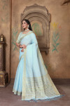 Sky blue color linen cotton saree with zari weaving work