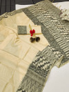 Cream color soft handloom raw silk saree with weaving work