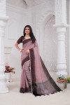 Light purple color linen cotton saree with woven design