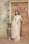 Light yellow color linen cotton saree with zari weaving worK