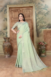 Sea green color linen cotton saree with zari weaving worK