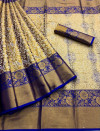 Blue color kanjivaram silk saree with zari weaving work