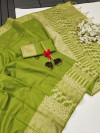 Pista green color soft handloom raw silk saree with weaving work