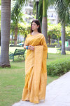 Yellow color soft handloom raw silk saree with weaving work