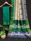 Rama green color tussar silk saree with digital printed work