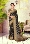 Black color chanderi cotton saree with jacquard zari work